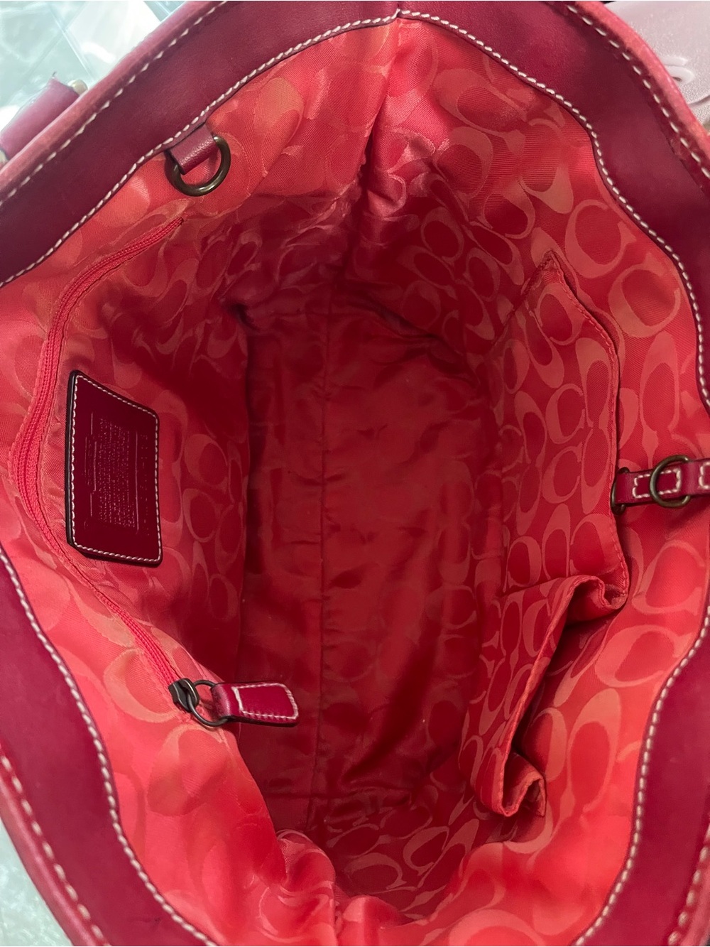 Beautiful ๐ป Coach Legacy M05K-113 Straw & Red Leather Buckle Tote Y2K 2005 - Picture 3 of 15